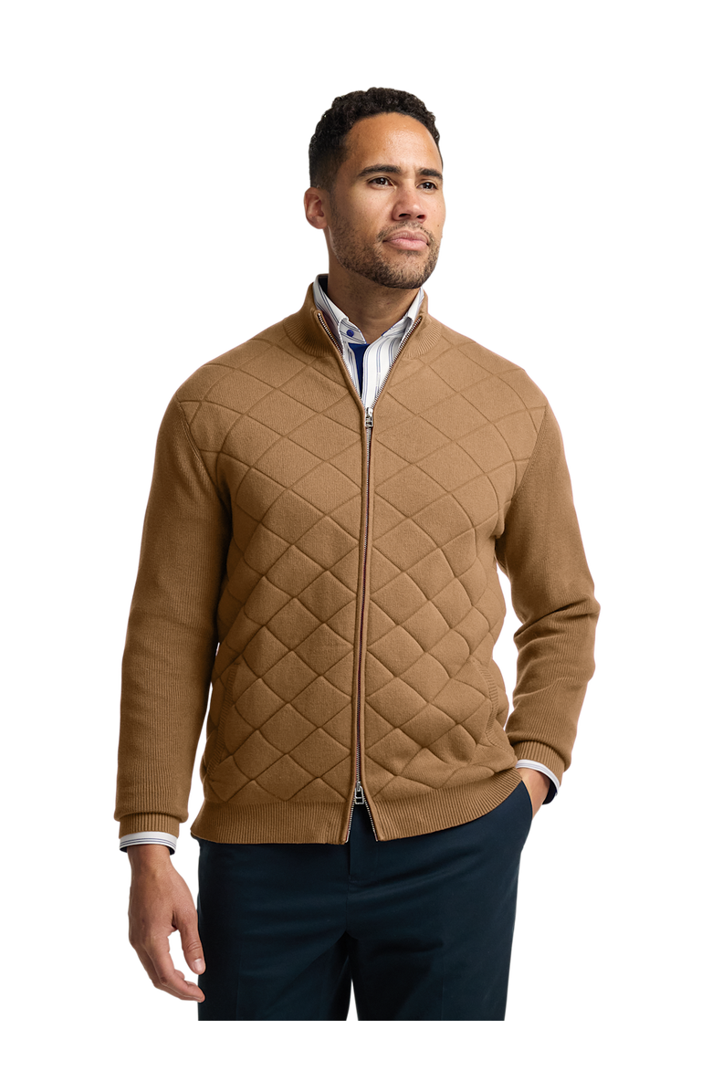Paul Fredrick Cotton Full Zip Mock Neck Sweater Jacket, Alternate, color, Camel