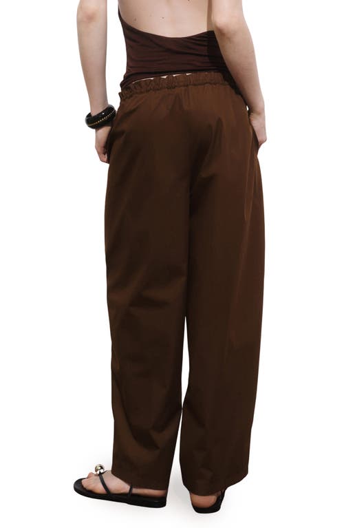 Mango Paperbag Wide Leg Cotton Poplin Pants In Brown
