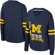COLOSSEUM Women's Colosseum Navy Michigan Wolverines Oversized Violet Distressed V-Neck Long Sleeve T-Shirt
