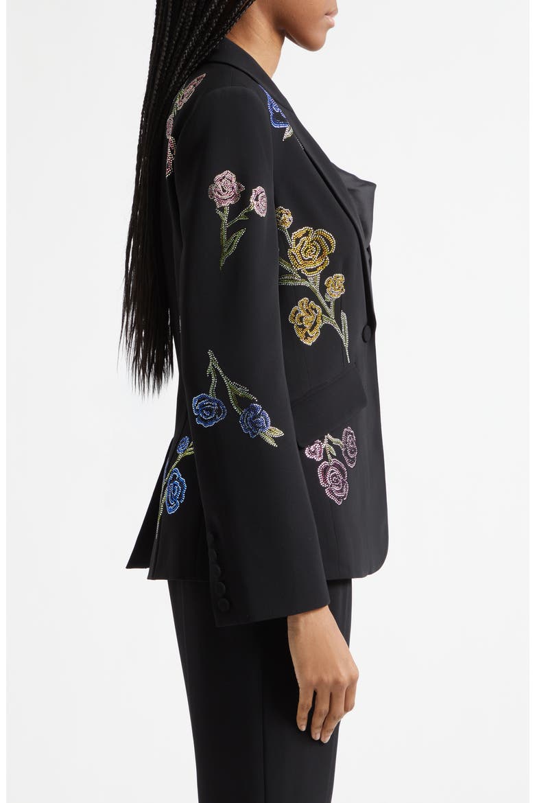 Floral Ribbons Diamante Crepe Jacket, Alternate, color, BLACK MULTI