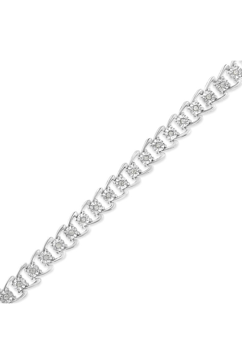 .925 Sterling Silver 1/2 Cttw Diamond Miracle-Set Double Swoosh Wave Style 7" Tennis Bracelet, Alternate, color, White