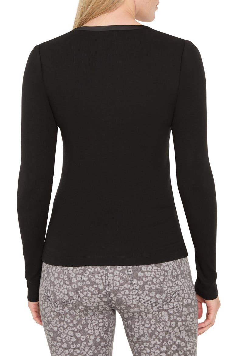 Trimmed Knit Rib V-Neck Top, Alternate, color, BLACK ONYX