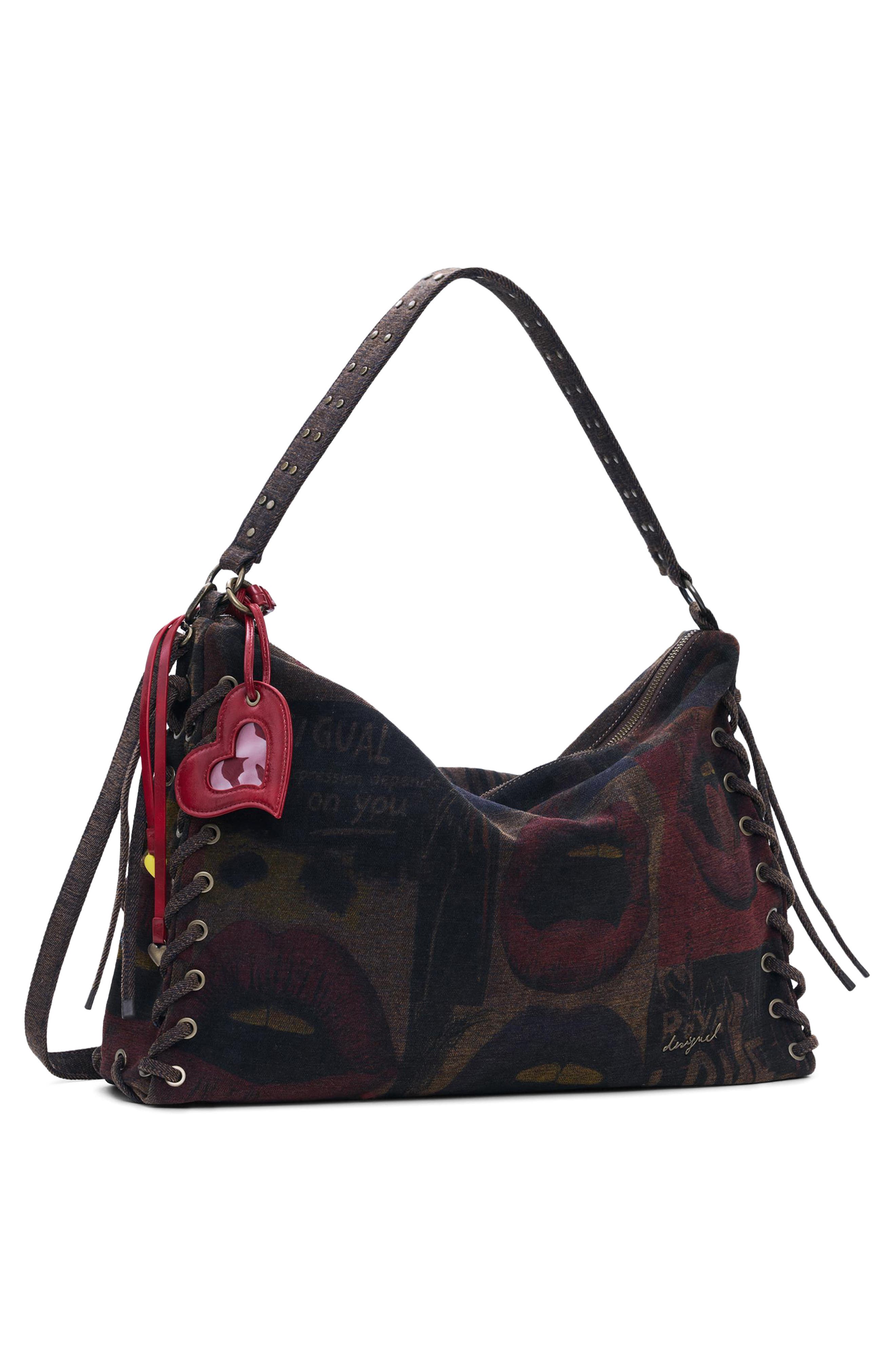 Desigual Lip Print Lace-Up Shoulder Bag, Alternate, color, 
