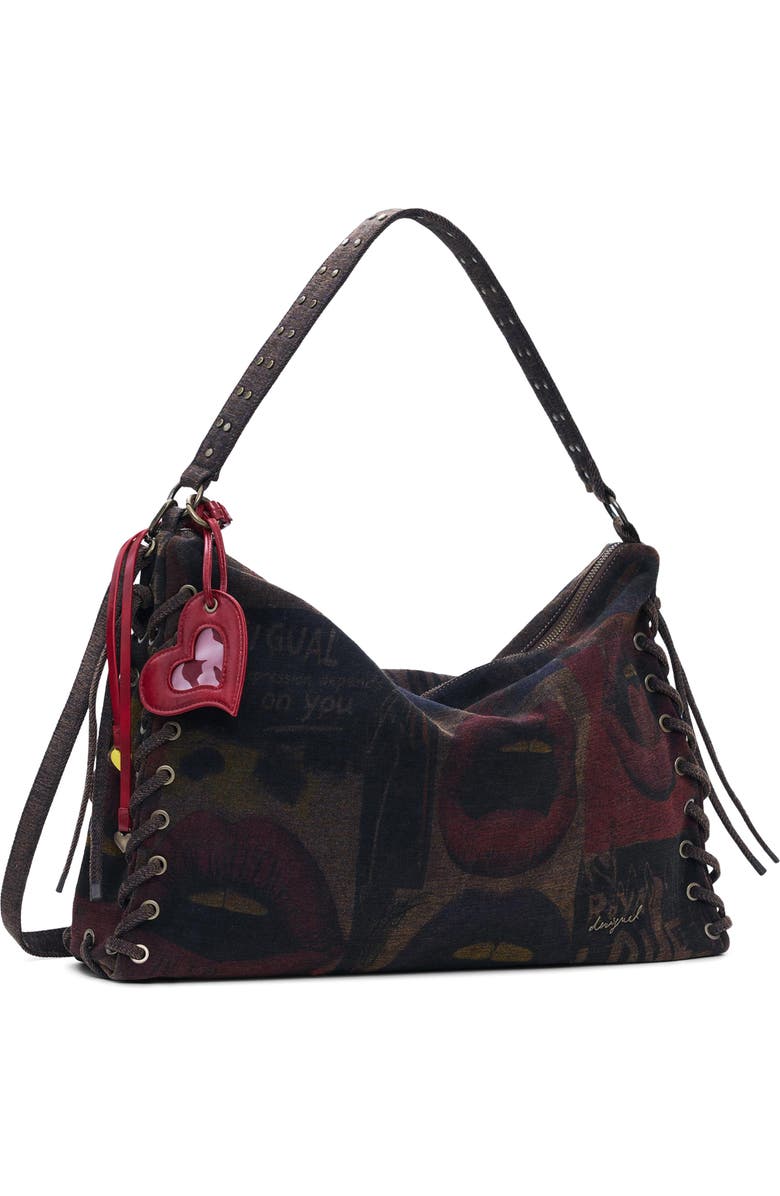 Desigual Lip Print Lace-Up Shoulder Bag, Alternate, color,