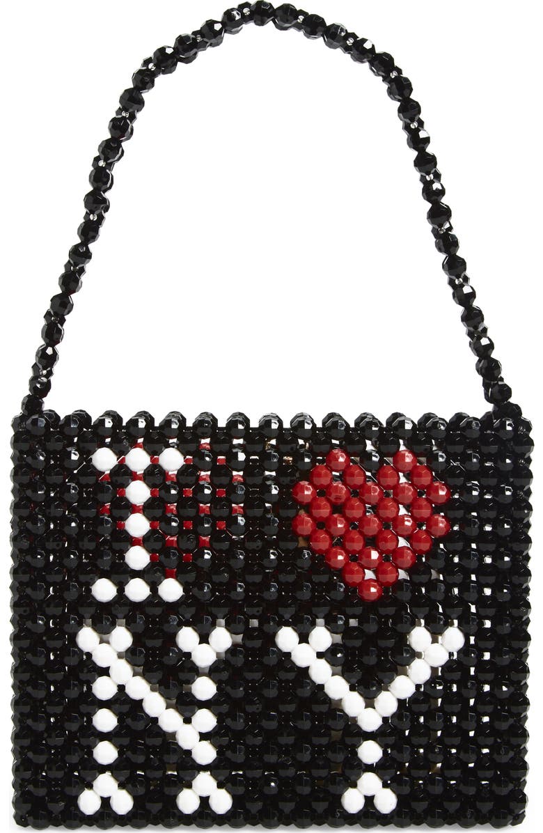 Susan Alexandra I LOVE NY Beaded Top Handle Bag, Main, color, Black