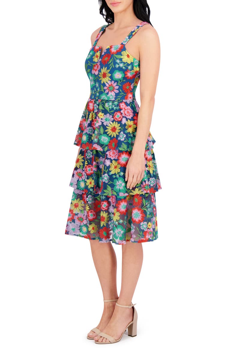 Embroidered Mesh Tiered Dress, Alternate, color, BLUE MULTI