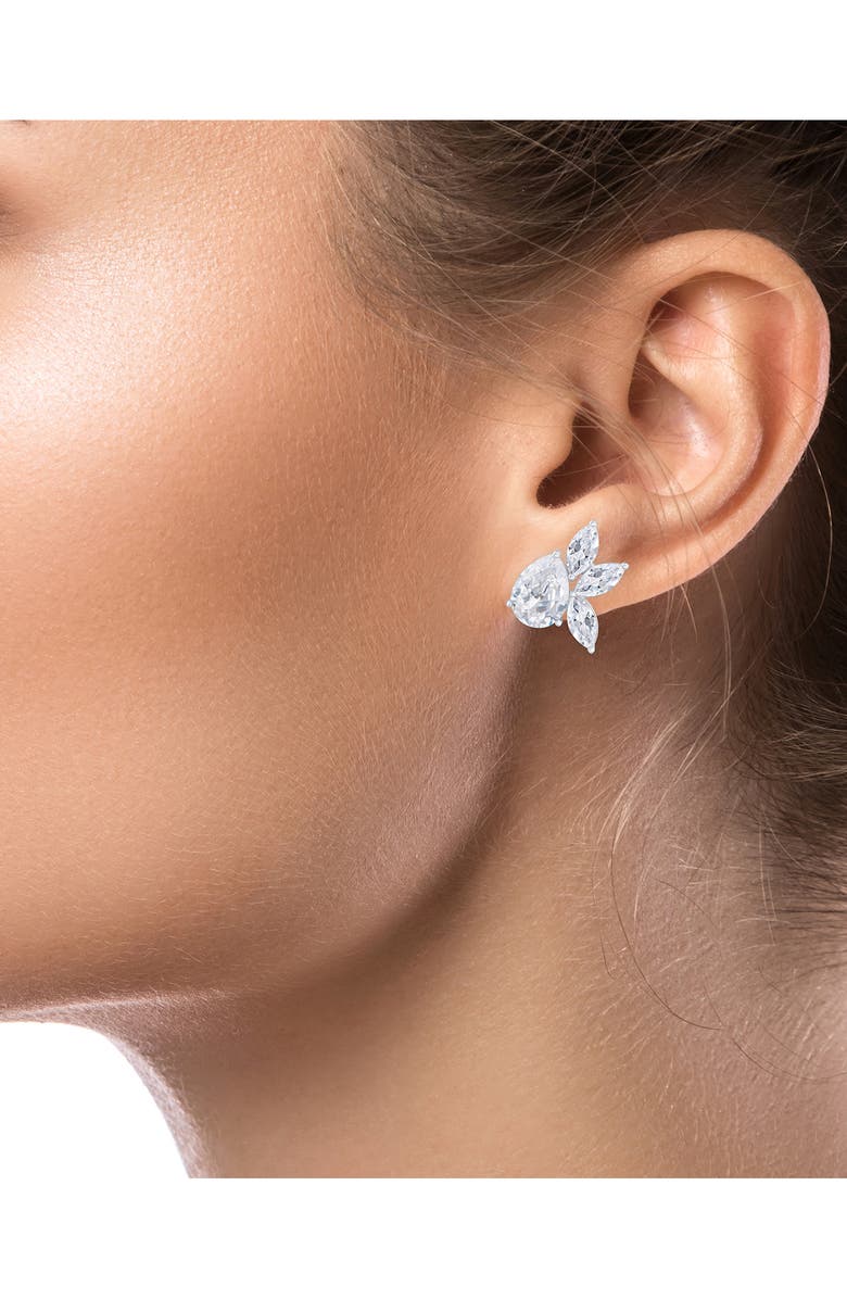 CZ by Kenneth Jay Lane Pear & Marquise Cut Cubic Zirconia Cluster Stud Earrings, Alternate, color, Rhodium Plated