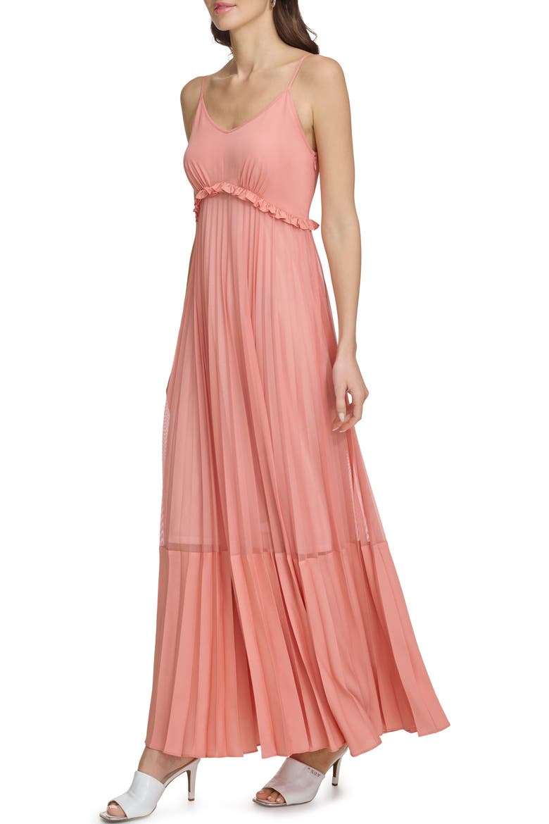 Sleeveless Pleated Maxi Dress, Alternate, color, SUMMER ROUGE