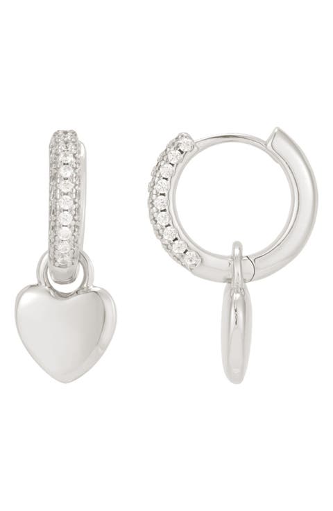Cubic Zirconia Heart Huggie Hoop Earrings