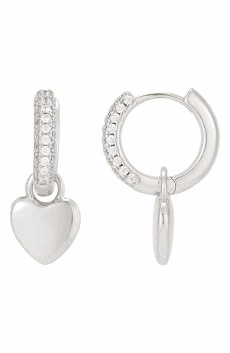Cubic Zirconia Heart Huggie Hoop Earrings