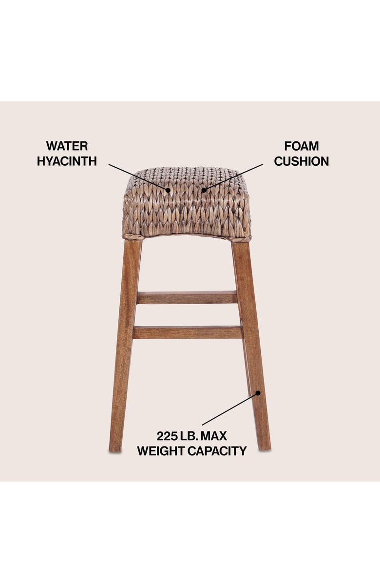 JONATHAN Y Maui Hyacinth/Wood Backless Stool, Woven Seat with Natural Wood Frame, Alternate, color, Brown (29.5" Bar Stool)