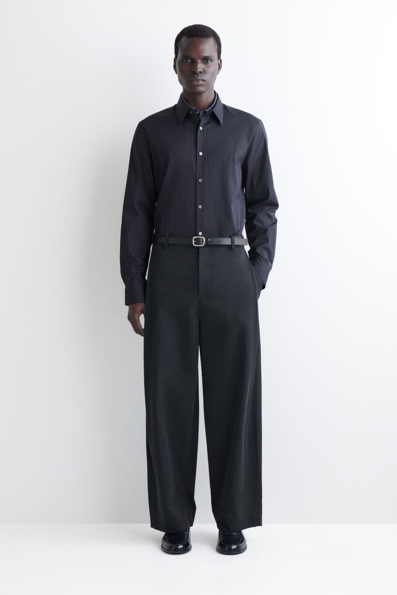 Slim Tailored Cotton-poplin Shirt, Alternate, color, NAVY / PINSTRIPED