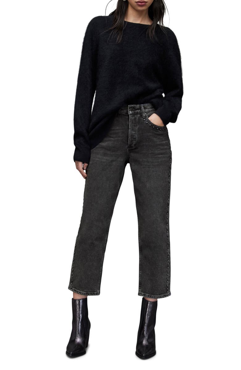 AllSaints April Studded Straight Leg Jeans, Alternate, color, 