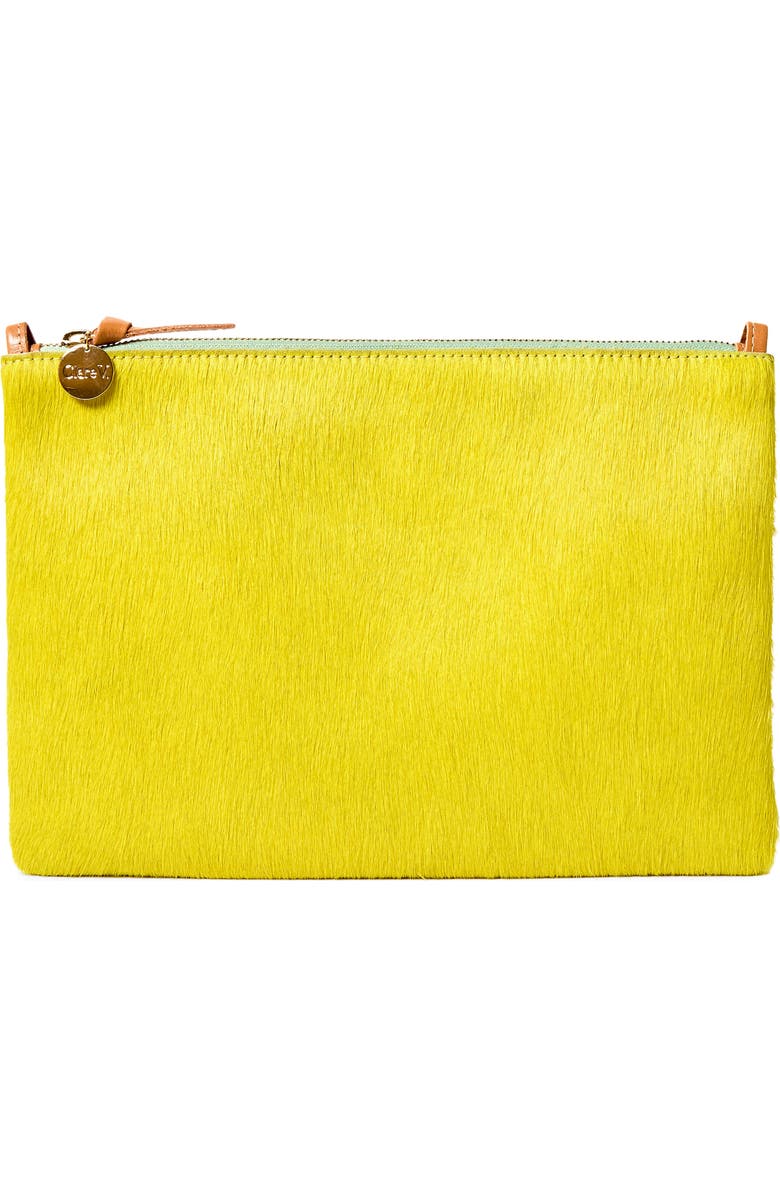 Clare V. Genuine Calf Hair Flat Clutch with Tabs, Main, color,