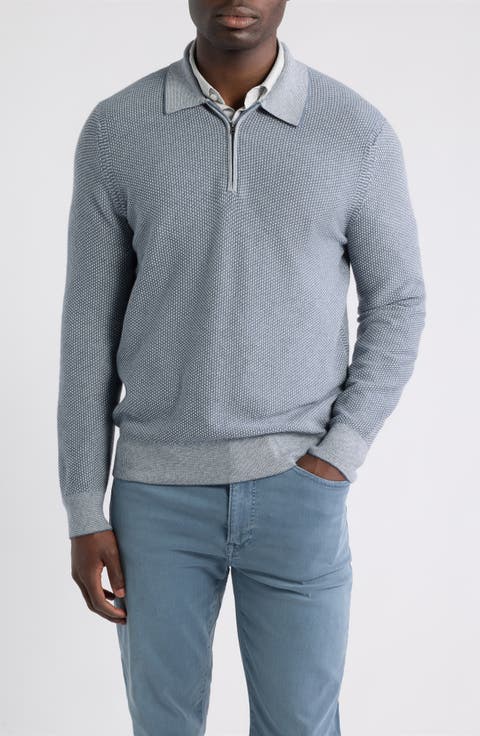 Geo Jacquard Quarter Zip Sweater