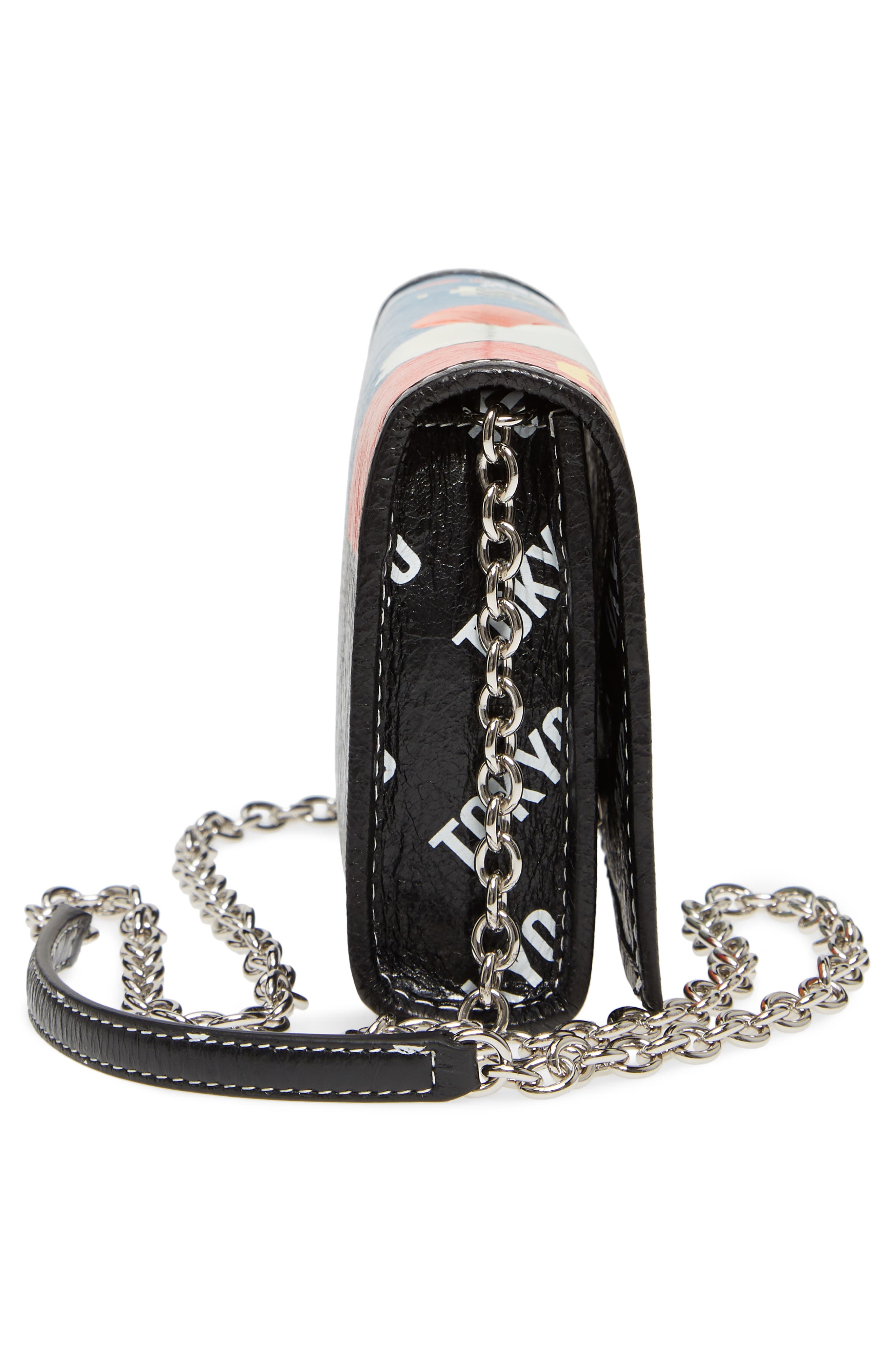 Bazar Printed Leather Wallet on a Chain, Alternate, color, TOKYO BLACK MULTI