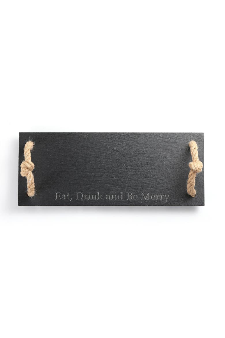 Rectangular Slate Stone Serving Tray With Jute Rope Handles, Main, color, Black