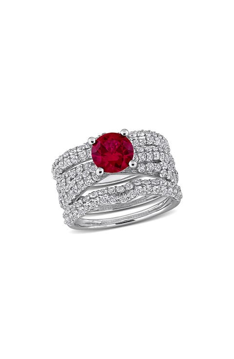 Lab Created White Sapphire & Lab Created Ruby Ring Stack Set