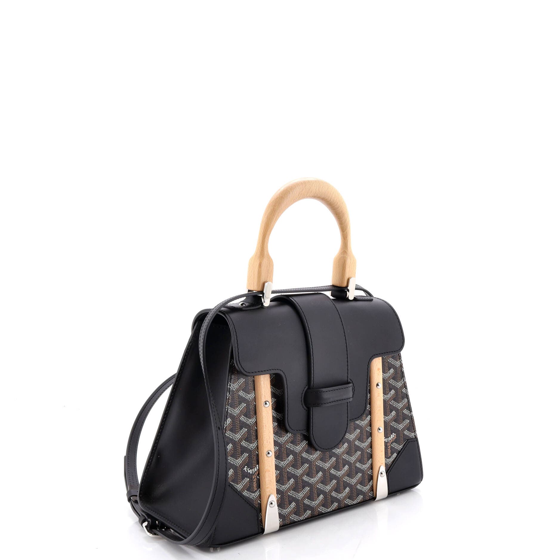 Pre-Owned Goyard Saigon Top Handle Bag Coated Canvas with Leather PM, Alternate, color, Black