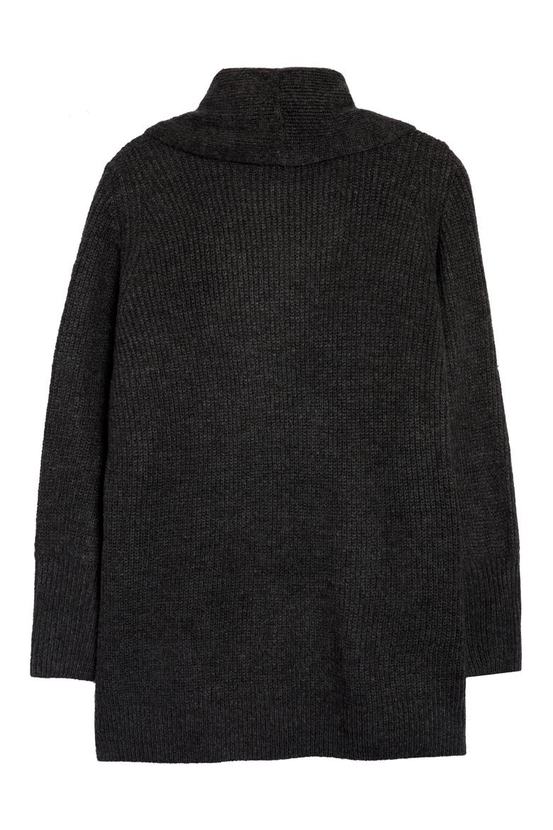 Shawl Collar Open Cardigan, Alternate, color, GREY DARK CHARCOAL HEATHER