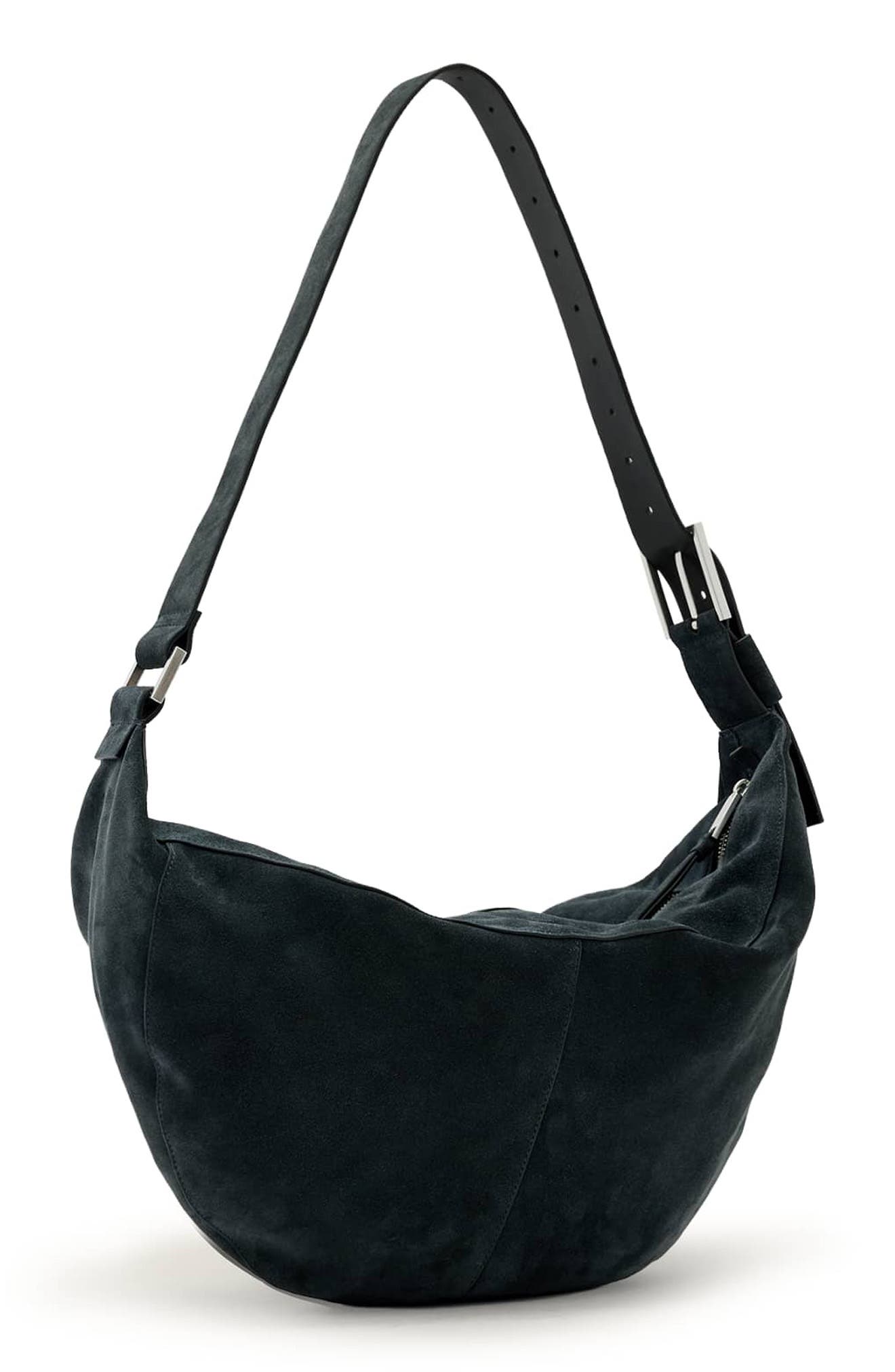 AllSaints Luna Suede Shoulder Bag, Alternate, color, Ink Blue