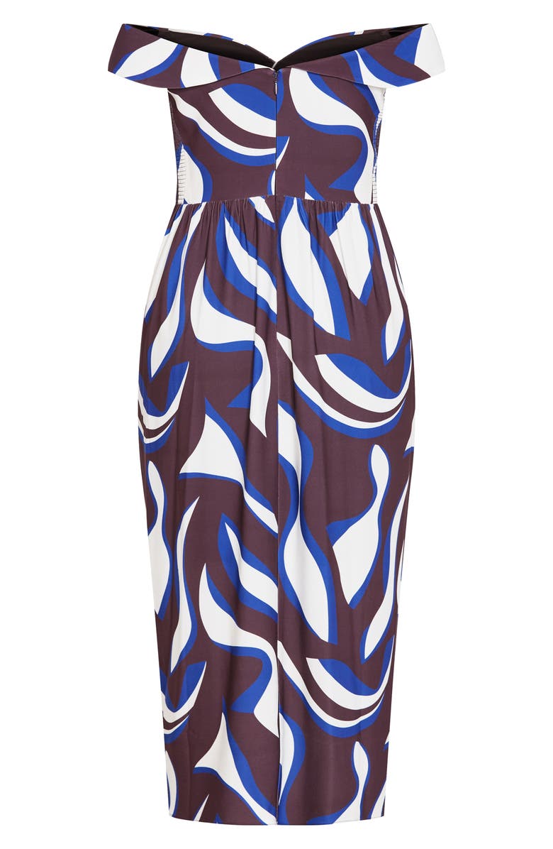 City Chic Clair Print Off the Shoulder Midi Dress, Alternate, color, Cocoa Swirl