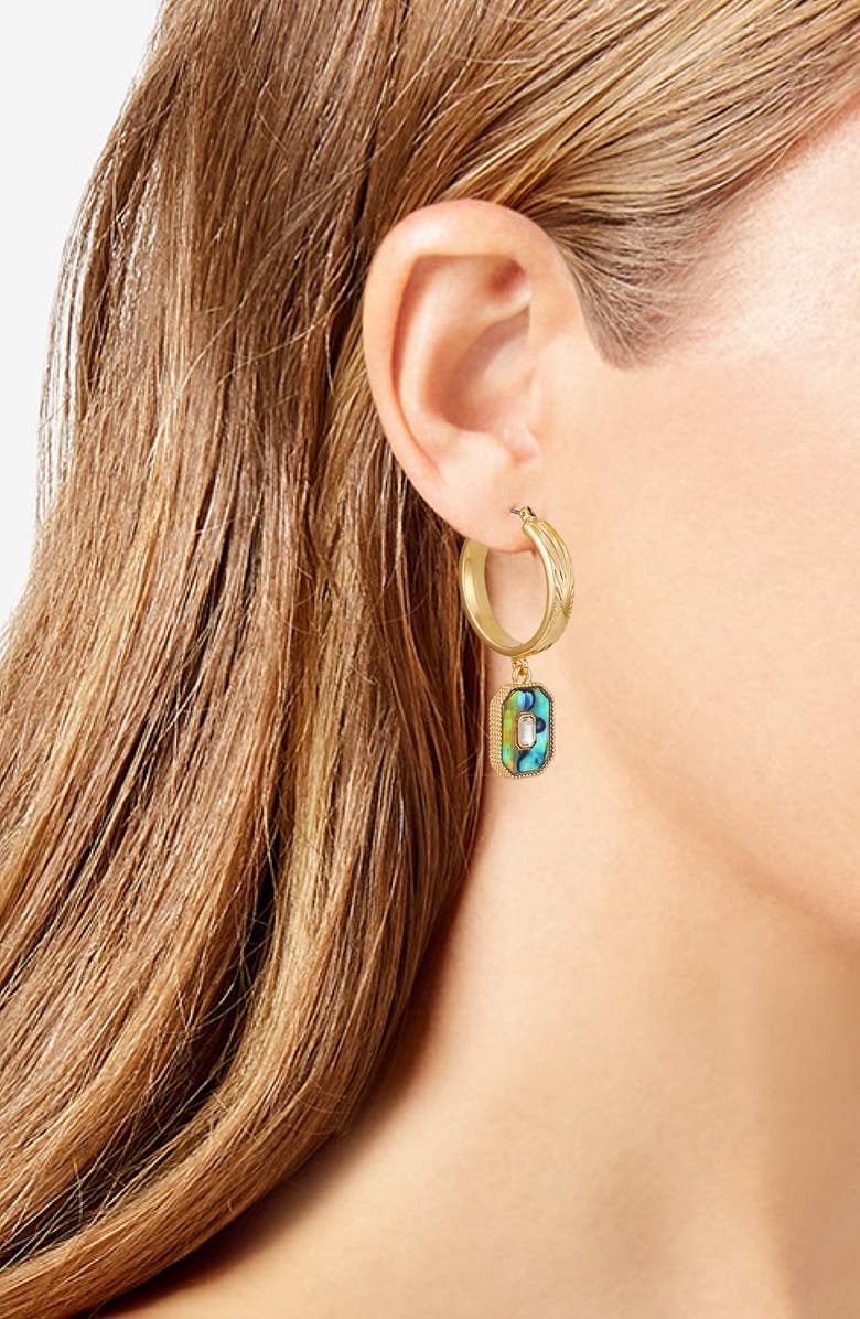 GUESS Abalone Drop Earrings, Alternate, color, Gold Tone