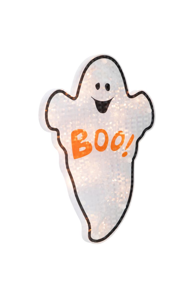Northlight Lighted Holographic Boo Ghost Halloween Window Decoration - 12", Alternate, color, Orange