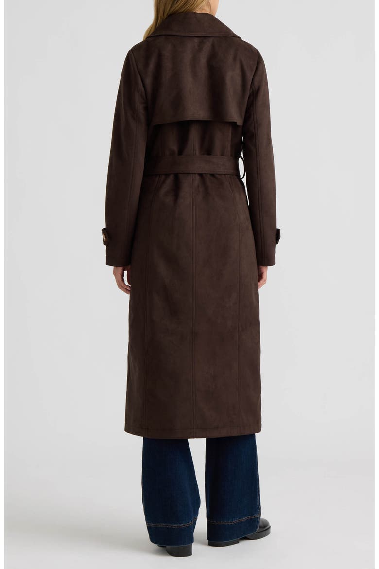 Faux Suede Double Breasted Longline Coat, Alternate, color, ESPRESSO