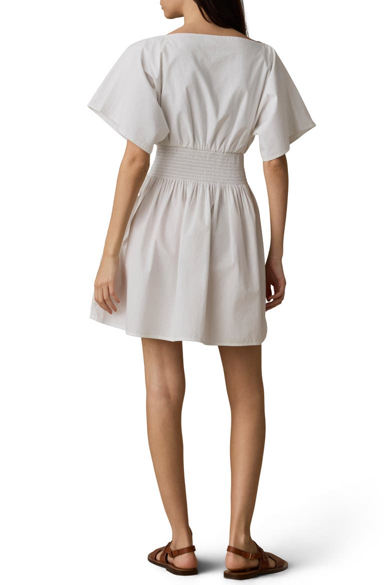 Elia Coastal Smocked Waist Organic Cotton Poplin Minidress, Alternate, color, WHITE