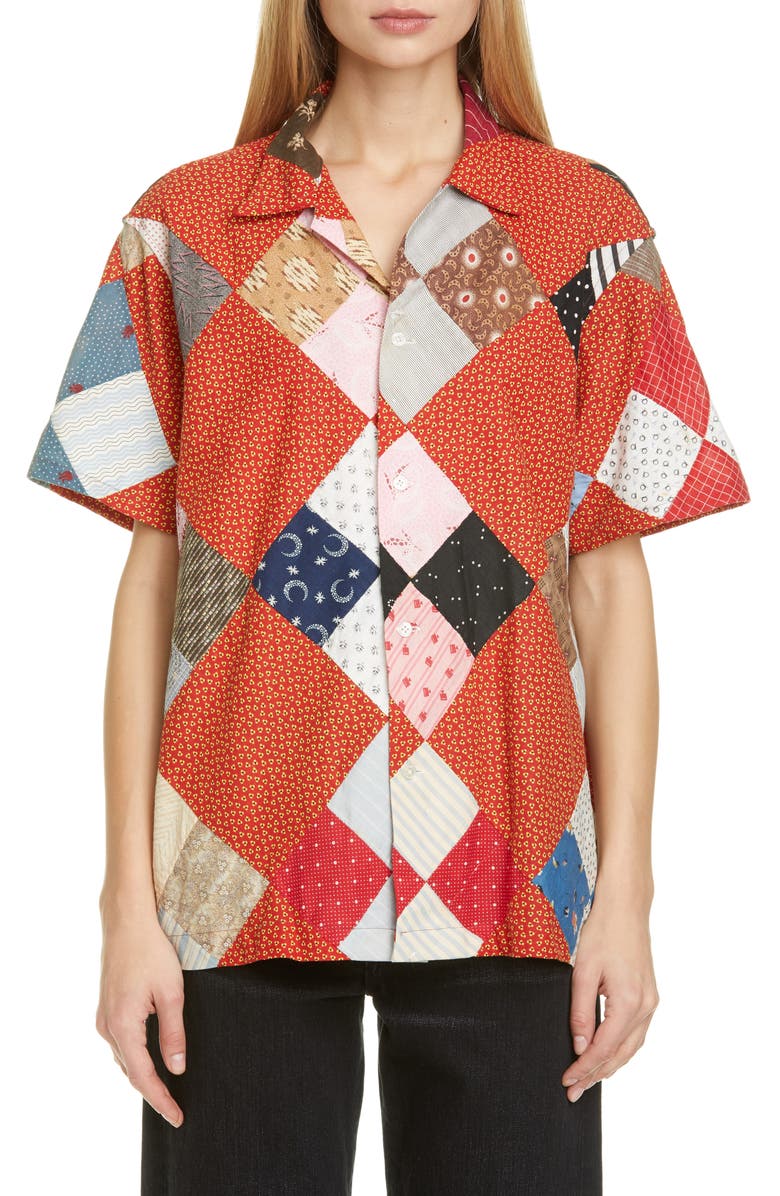 Bode Patchwork Cotton Shirt, Main, color,