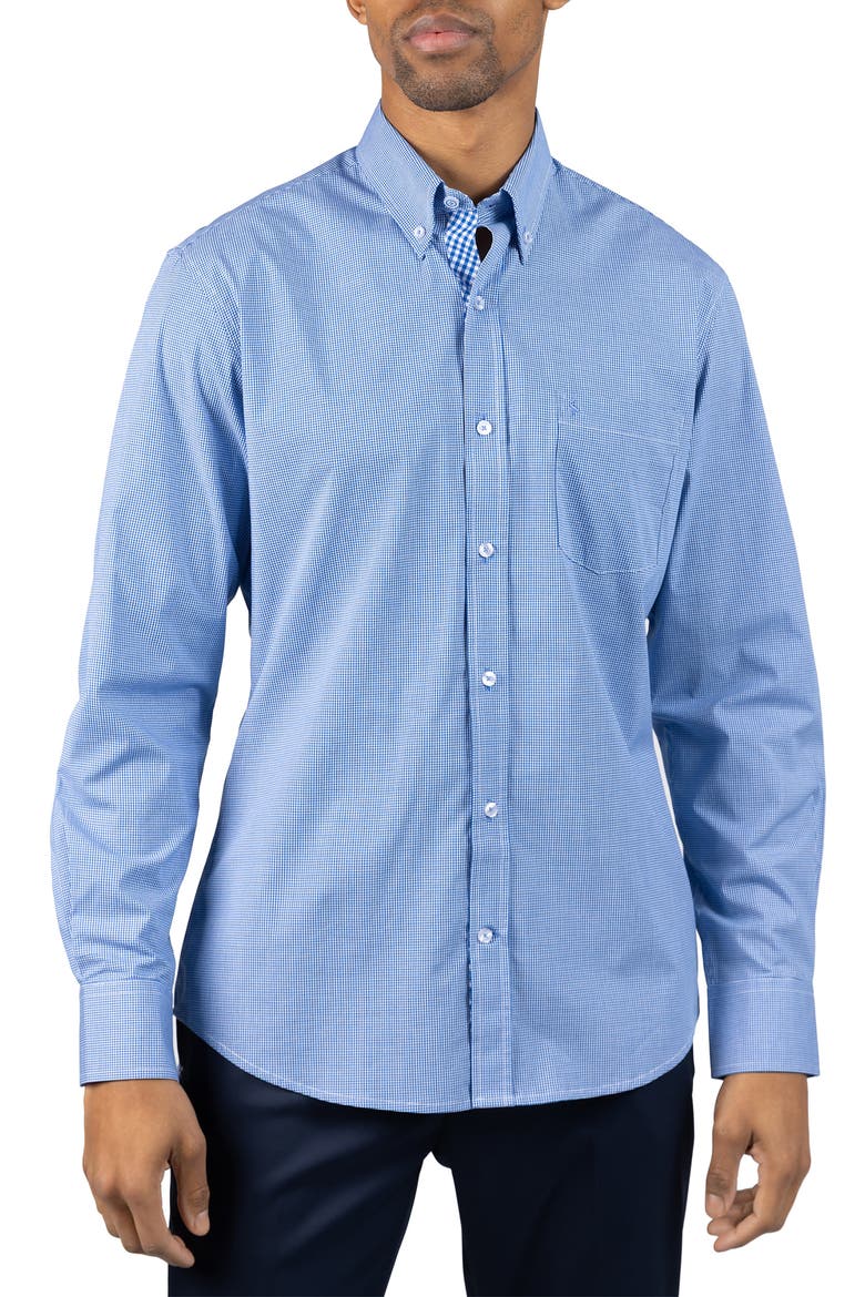Micro Gingham Stretch Cotton Button-Up Shirt, Main, color, ROYAL
