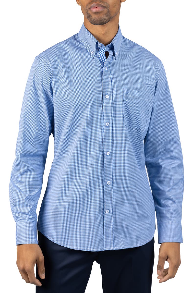 TailorByrd Micro Gingham Stretch Cotton Button-Up Shirt, Main, color, Royal