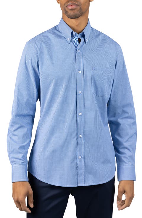Micro Gingham Stretch Cotton Button-Up Shirt