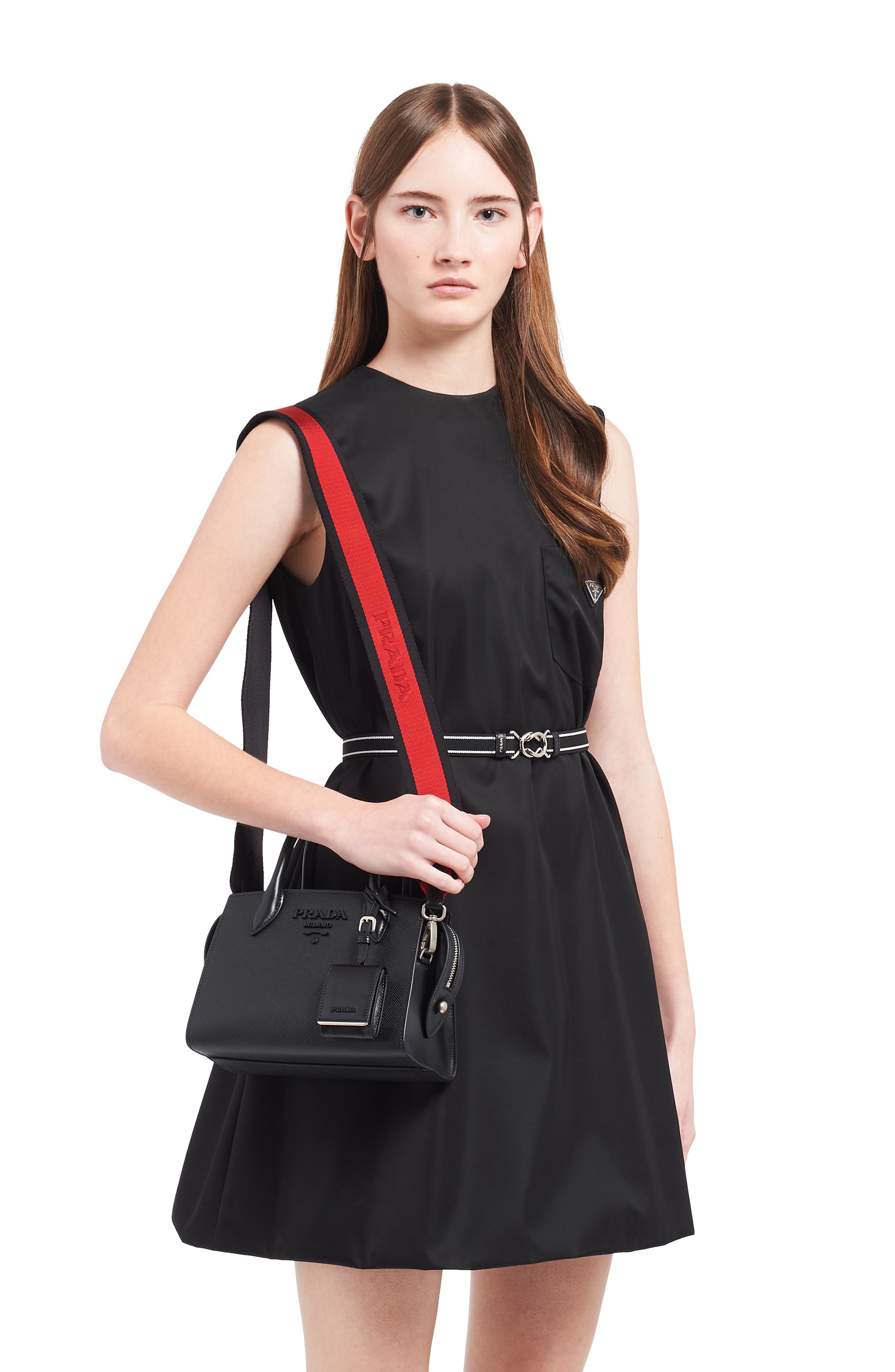 Prada Small Monochrome Saffiano Leather Bag, Alternate, color, 