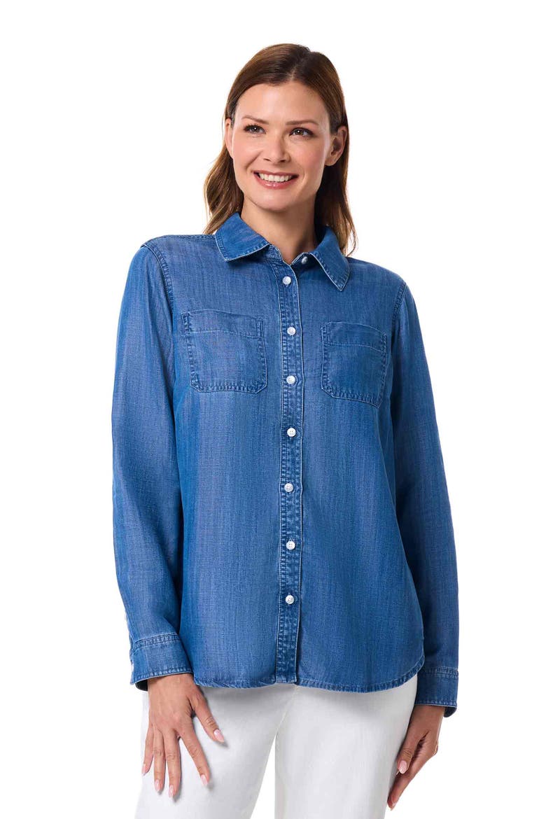 Peninsula Chambray Long Sleeve Shirt, UPF 50+ Sun Protection, Main, color, Light Indigo Chambray