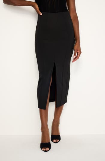 Reversible Neoprene Pencil Midi Skirt