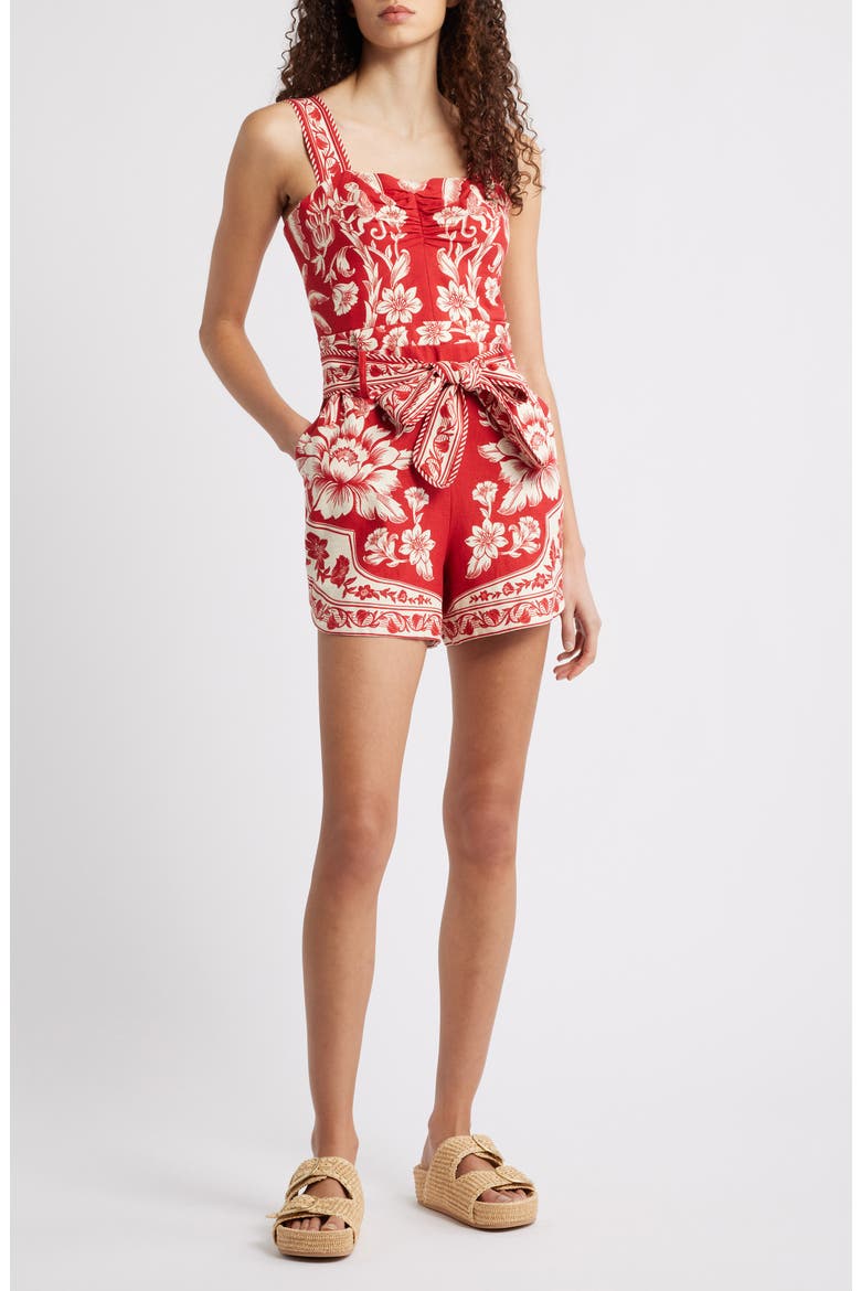Guanacaste Gathering Print Romper, Main, color, RED