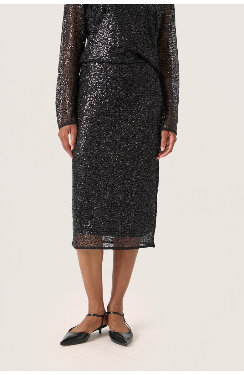 Soaked in Luxury SLAdea Sequins Straight Fit Midi Skirt, Main, color, Black