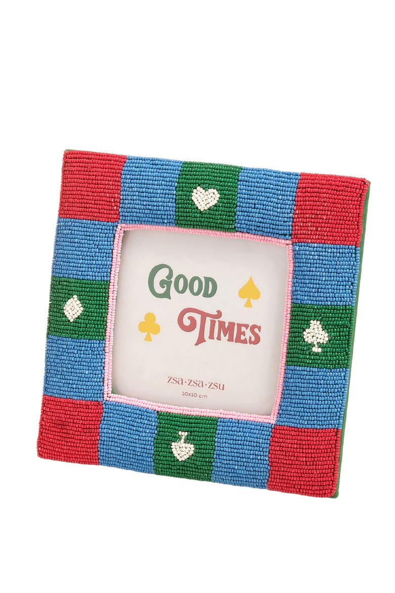 Dadri Decorative  Beaded Colorful Frame 7X7 In, Alternate, color, Blue