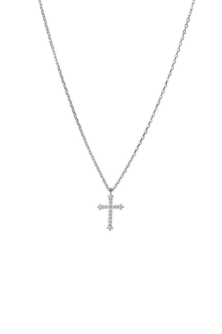 14k Gold Plated Lisette Crystal Cross Necklace Gift Guide, Main, color, Silver