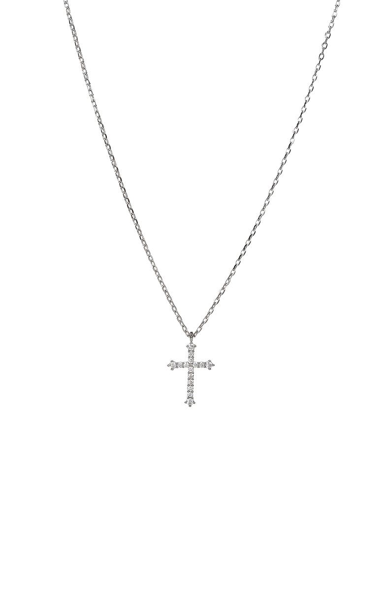 Bearfruit Jewelry 14k Gold Plated Lisette Crystal Cross Necklace Holiday Gift Guide, Main, color, Silver