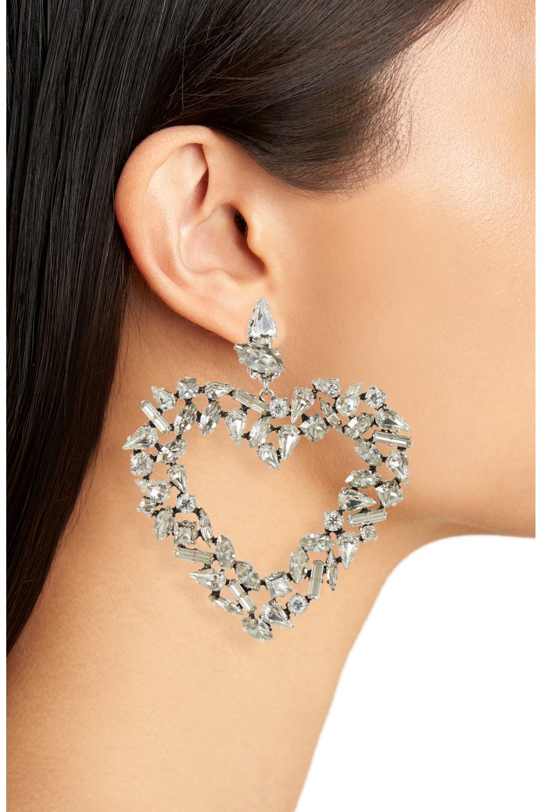 Rhinestone Oversize Heart Clip-On Earrings, Alternate, color, 9314 ARGENT OXYDE/ SILVER
