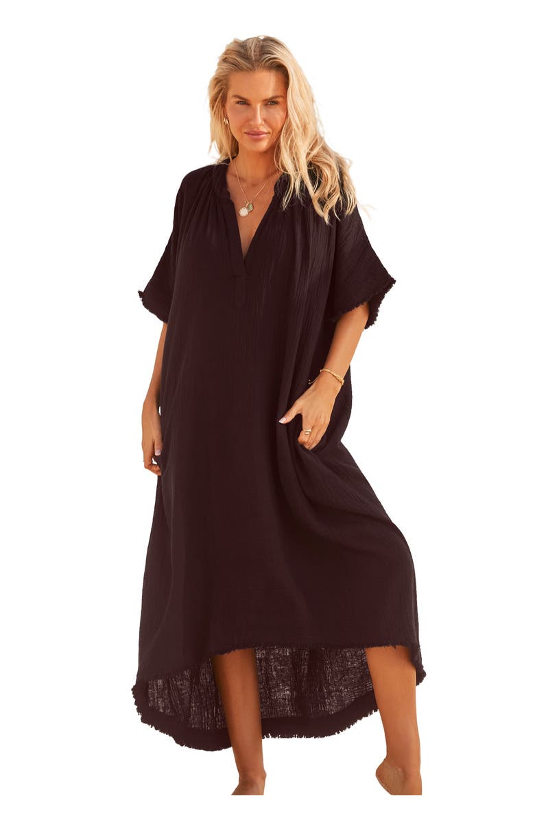 Swimsuits for All Gauze High-Low Sun Dress Cover Up, Main, color, Espresso