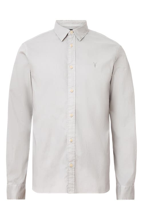 Allsaints Hawthorne Solid Stretch Cotton Button-up Shirt In Cloudy Grey
