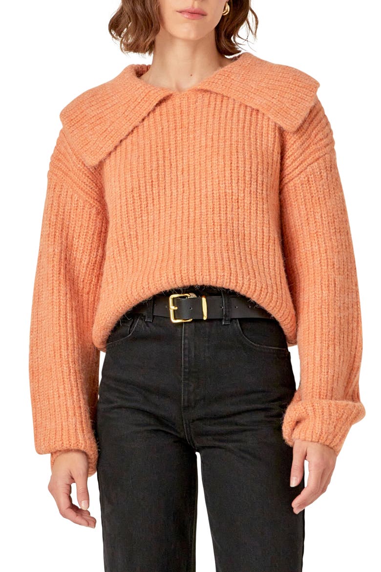 Collar Chunky Sweater, Main, color, PEACH