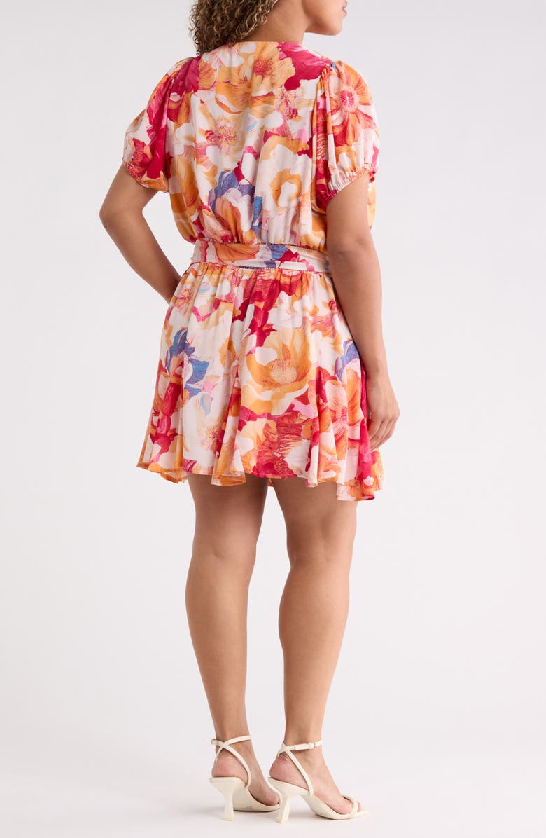 SUGARLIPS Floral Print Surplice Minidress, Alternate, color, Coral