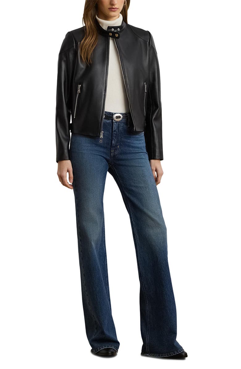 Lauren Ralph Lauren Lambskin Leather Jacket, Alternate, color, Black