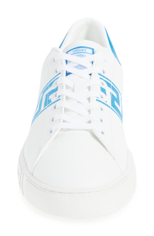 Versace Barocco Greca Jacquard Low Top Sneaker In White Ocean Blue