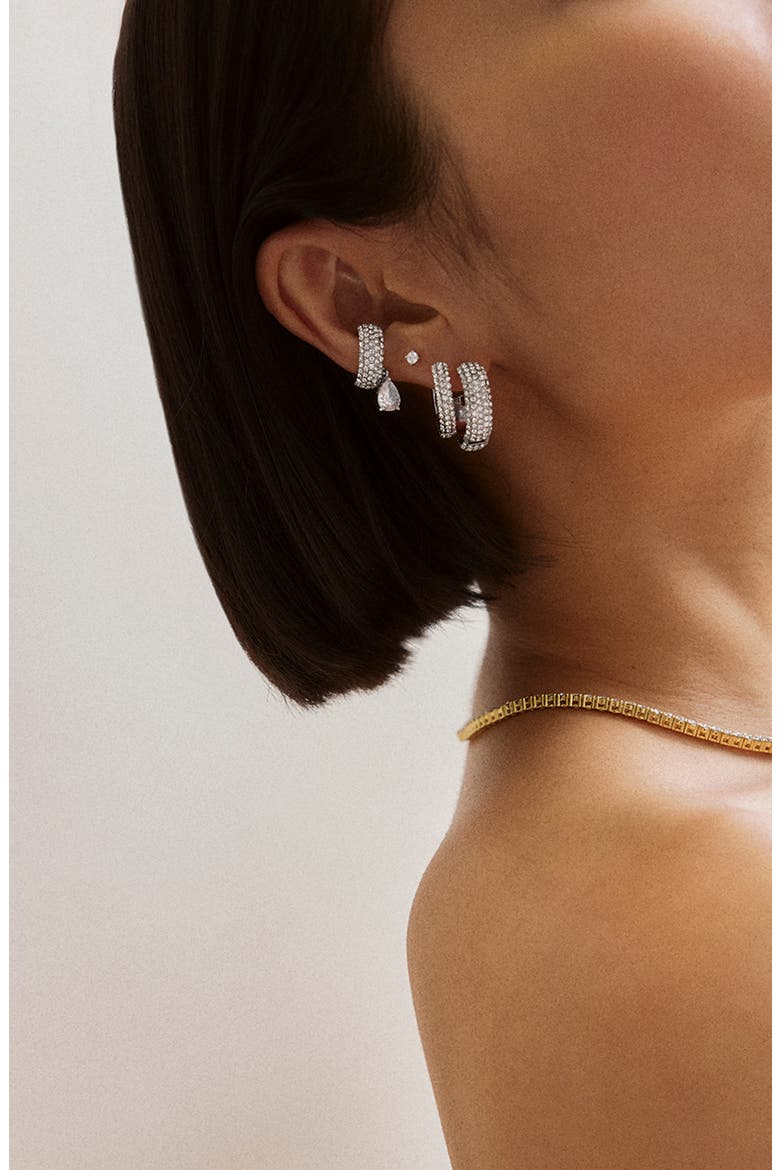 Anya Pav Set of 5 Huggie Hoop Earrings & Ear Cuff, Alternate, color, CLEAR